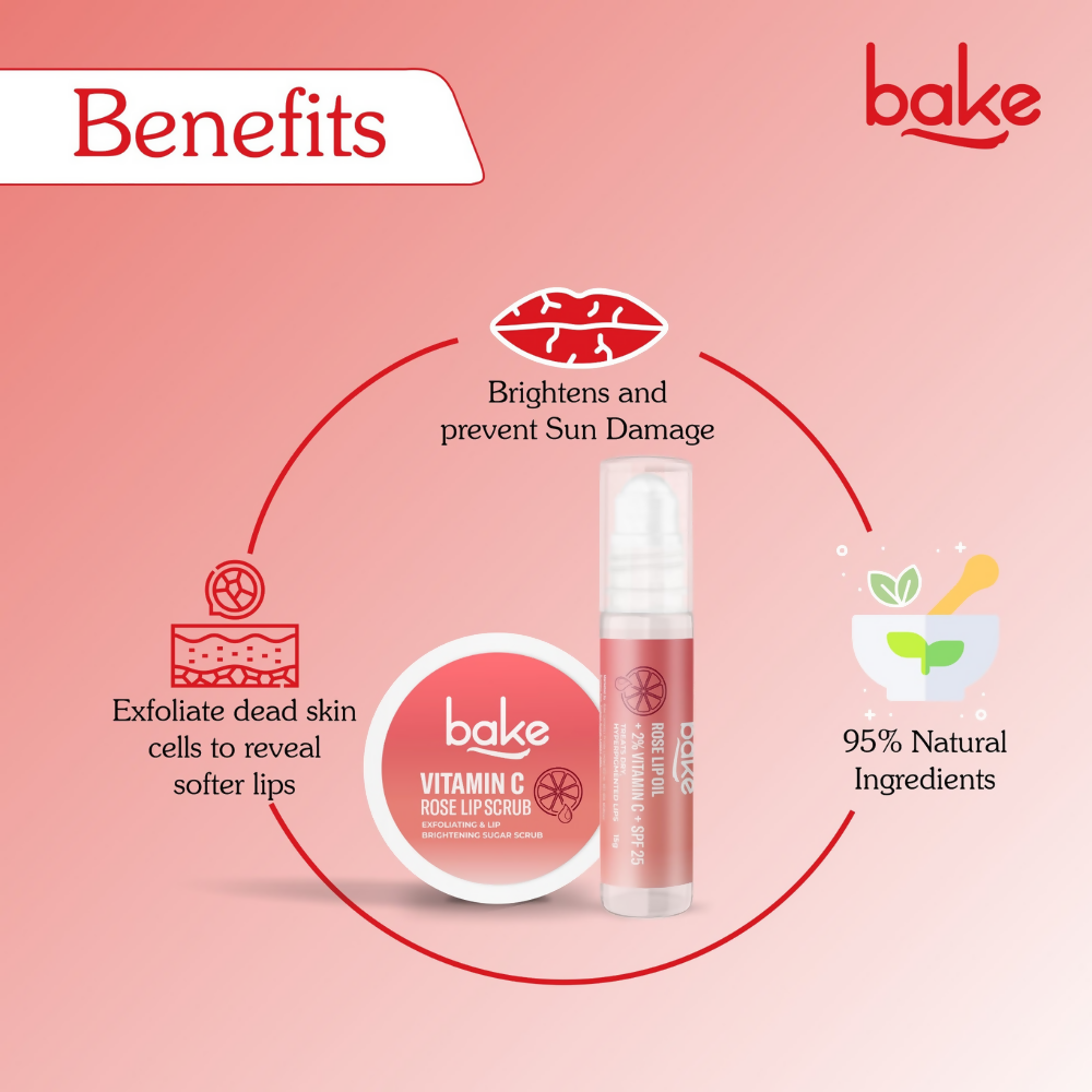 Bake Vitamin C Rose Lip Kit With Lip Balm SPF 25 & Lip Scrub For Dark & Pigmented Lips - Distacart