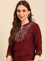 Thumbnail for Anouk Notched Neck Thread Work Pure Cotton Straight Kurta