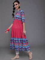 Thumbnail for Aks Ethnic Motifs Printed Mandarin Collar Cotton Silk Anarkali Kurta - Distacart