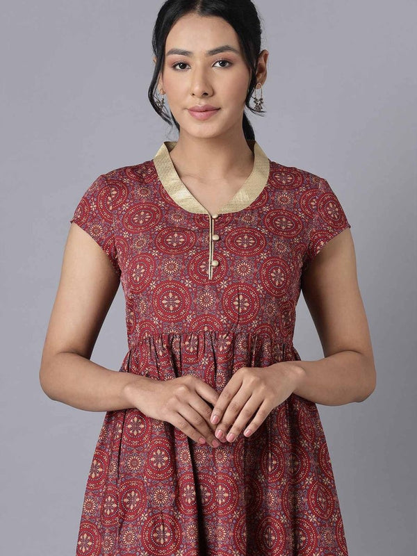 AURELIA Maroon & Cream-Coloured Ethnic Motifs Ethnic Maxi Dress
