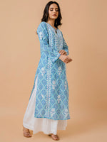 Thumbnail for HOUSE OF KARI Ethnic Motifs Printed Cotton Panelled Chikankari Kurta - Distacart