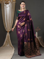 Thumbnail for Anouk Purple & Gold-Toned Woven Design Zari Banarasi Saree - Distacart
