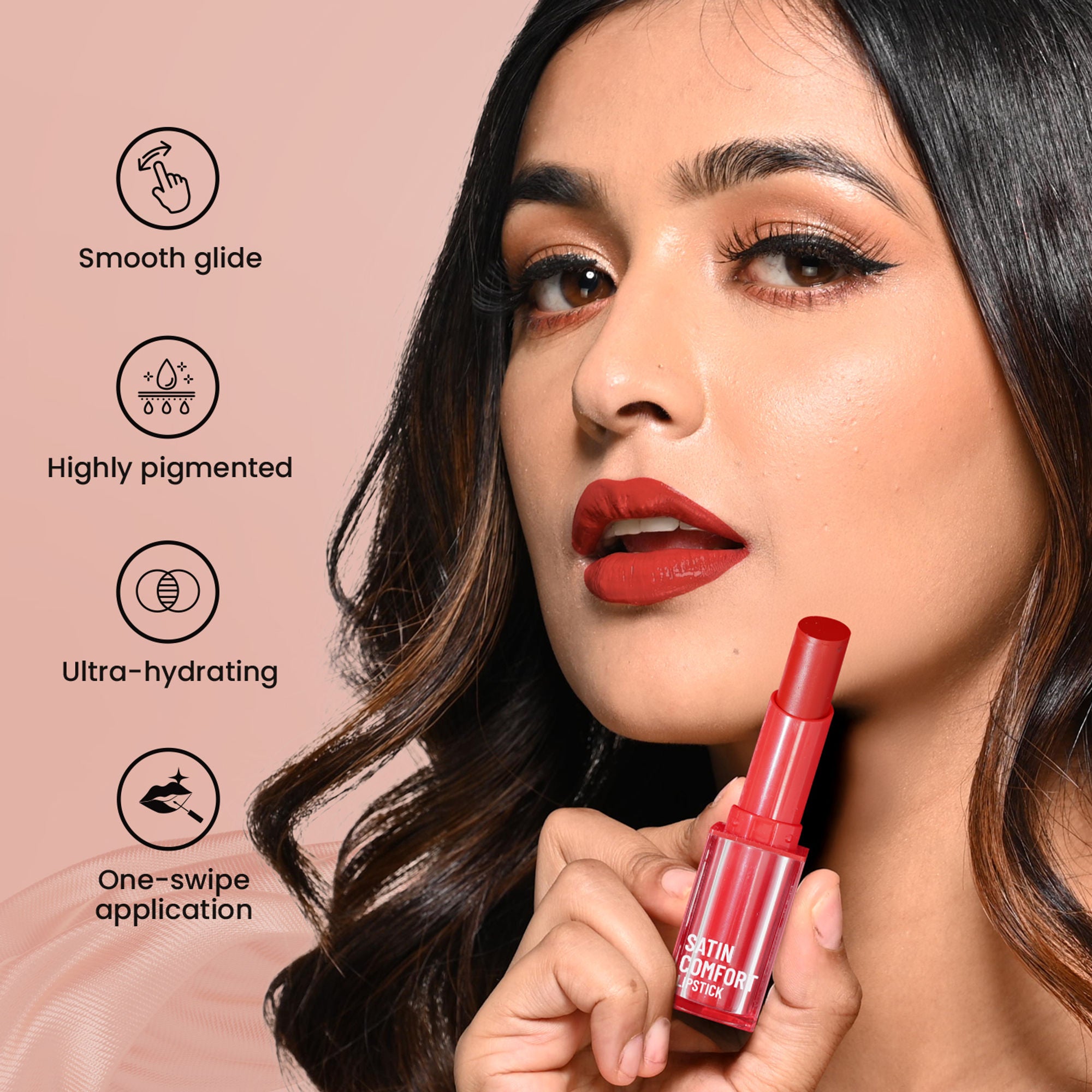 Swiss Beauty Satin Comfort Smooth Glide, Highly Pigmented , Ultra Hydrating Lipstick - 9 Cherry Blossom - Distacart