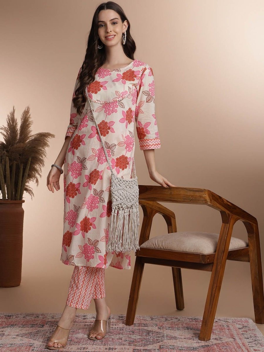 Anouk Floral Printed Regular Pure Cotton Kurta With Trousers