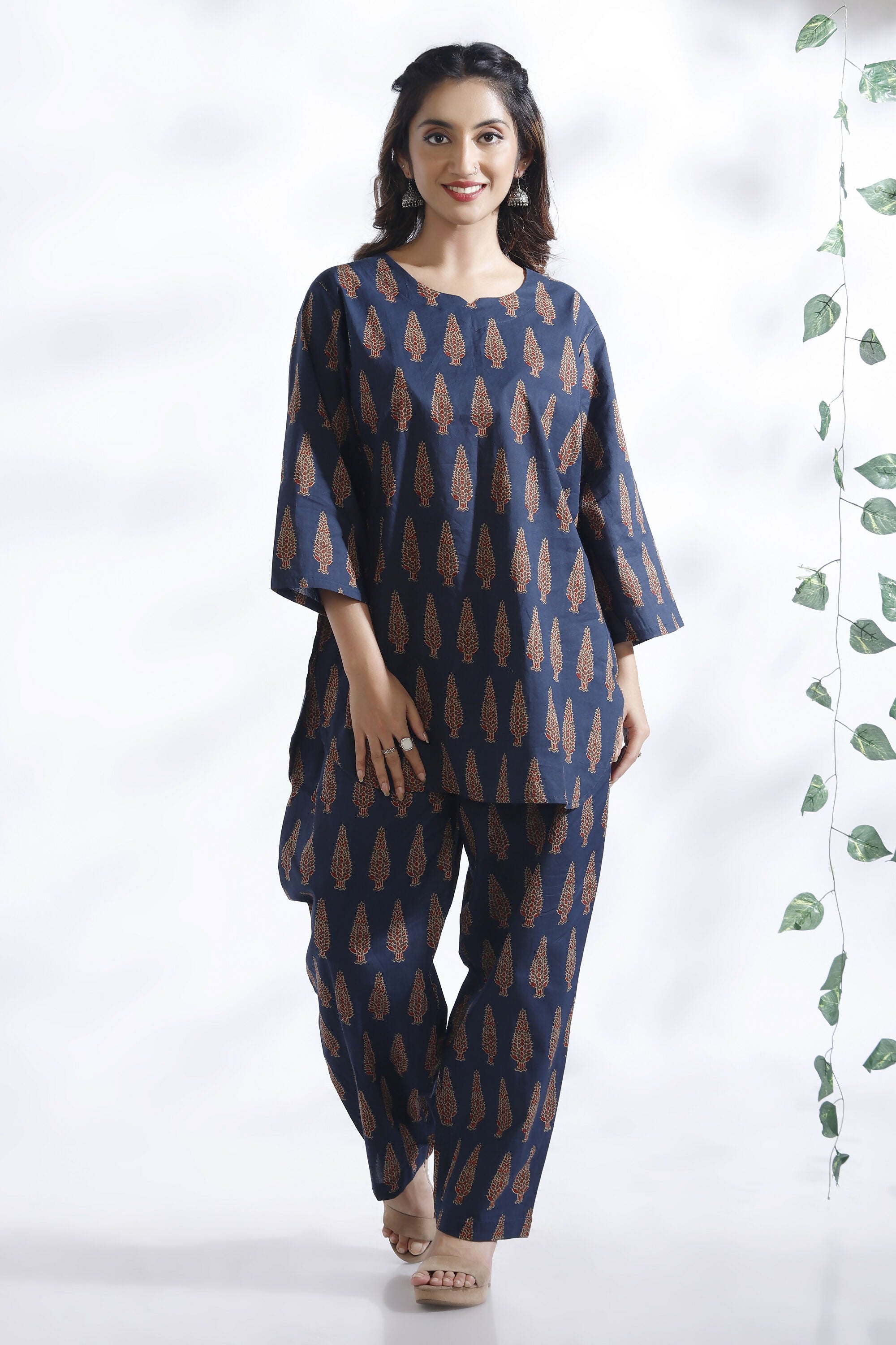 Breathables Blue Butta Cotton Kurta & Pant Co-Ord Set - Dista