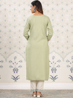 Thumbnail for Ode by House of Pataudi Floral Embroidered Straight Kurta with Trousers - Distacart