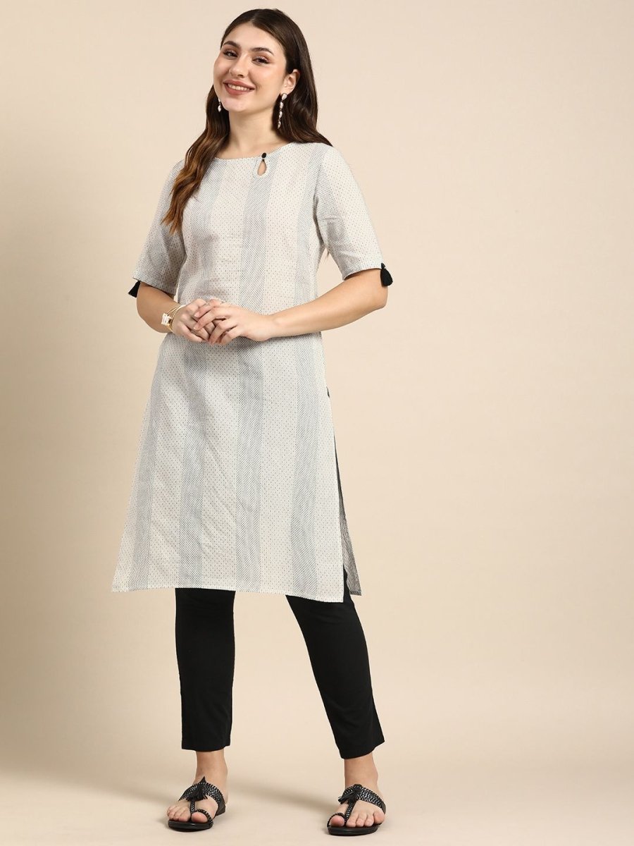 Anouk Women Striped Keyhole Neck Cotton Kurta