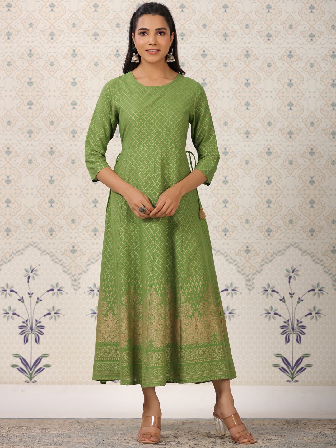 Ode by House of Pataudi Ethnic Motif Printed Pure Cotton A-Line Kurta - Distacart