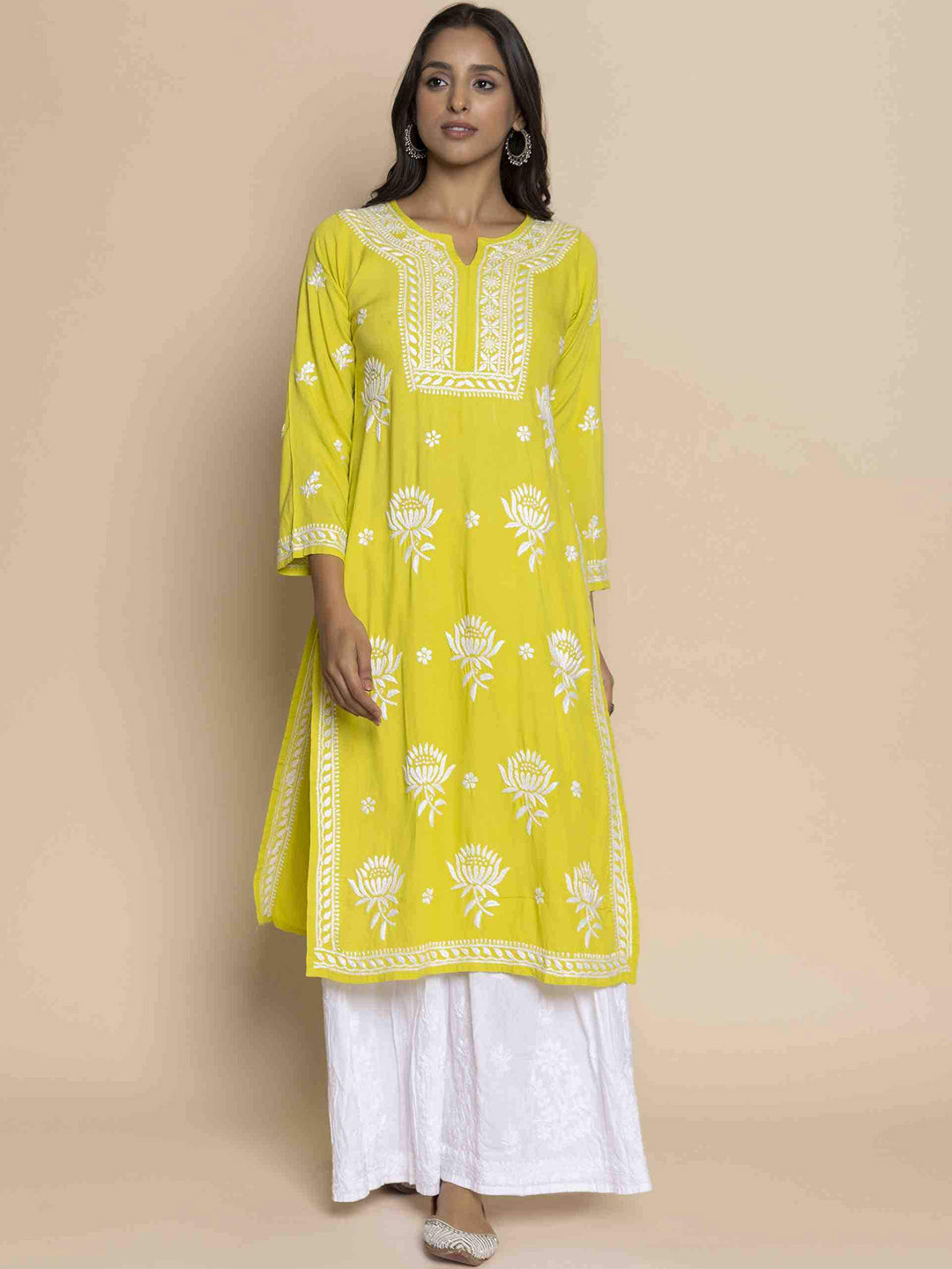 HOUSE OF KARI Floral Chikankari Embroidered Cotton Straight Kurta - Distacart