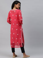 Thumbnail for ADA Women Carrot Pink & White Floral Hand Embroidered Chikankari Handloom Kurta & Matching slip - Distacart