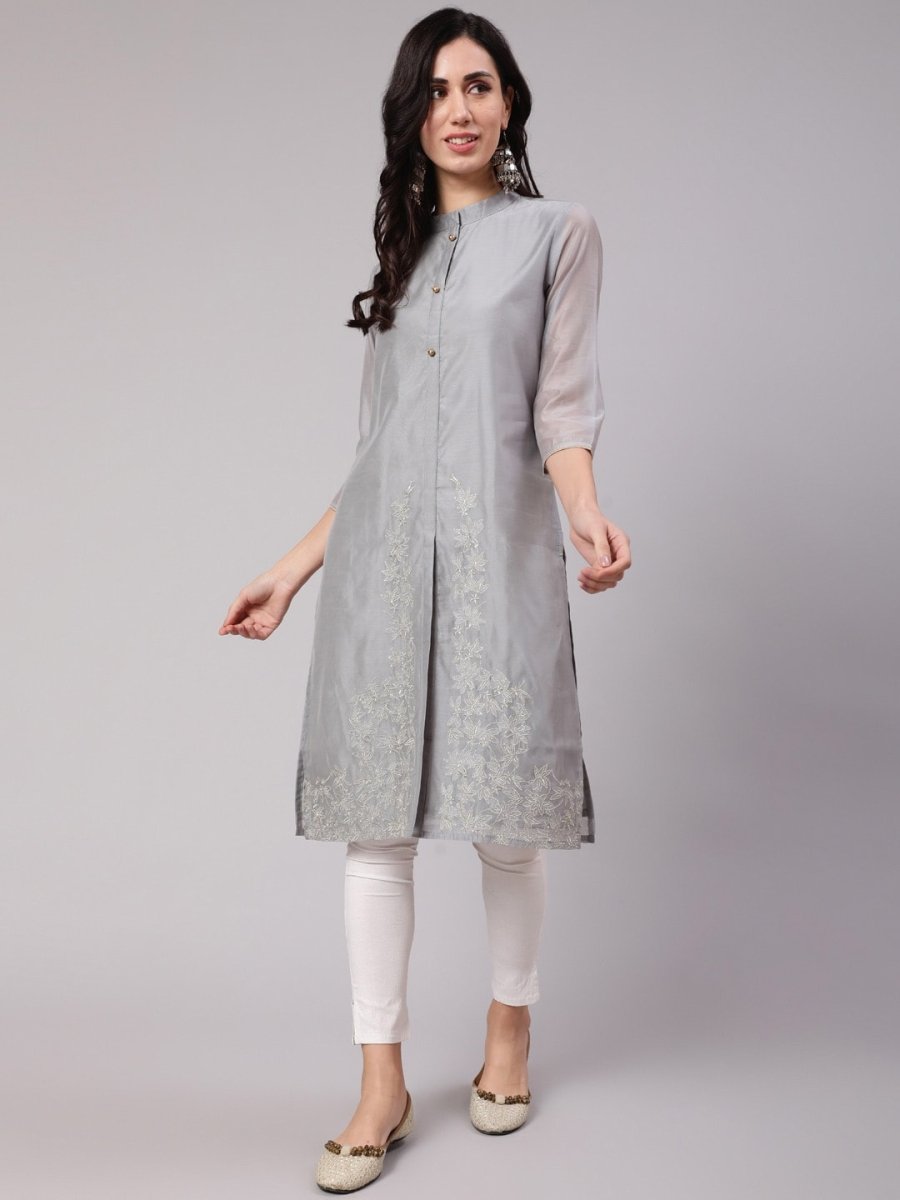 Aks Thread Work Chanderi Silk Kurta - Distacart
