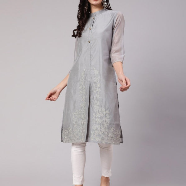 Aks Thread Work Chanderi Silk Kurta - Distacart