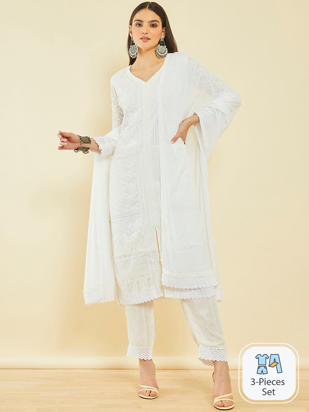 Soch Ethnic Motifs Embroidered Thread Work Kurta & Trousers With Dupatta - Distacart