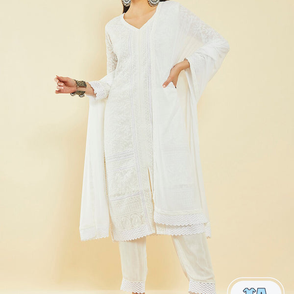 Soch Ethnic Motifs Embroidered Thread Work Kurta & Trousers With Dupatta - Distacart
