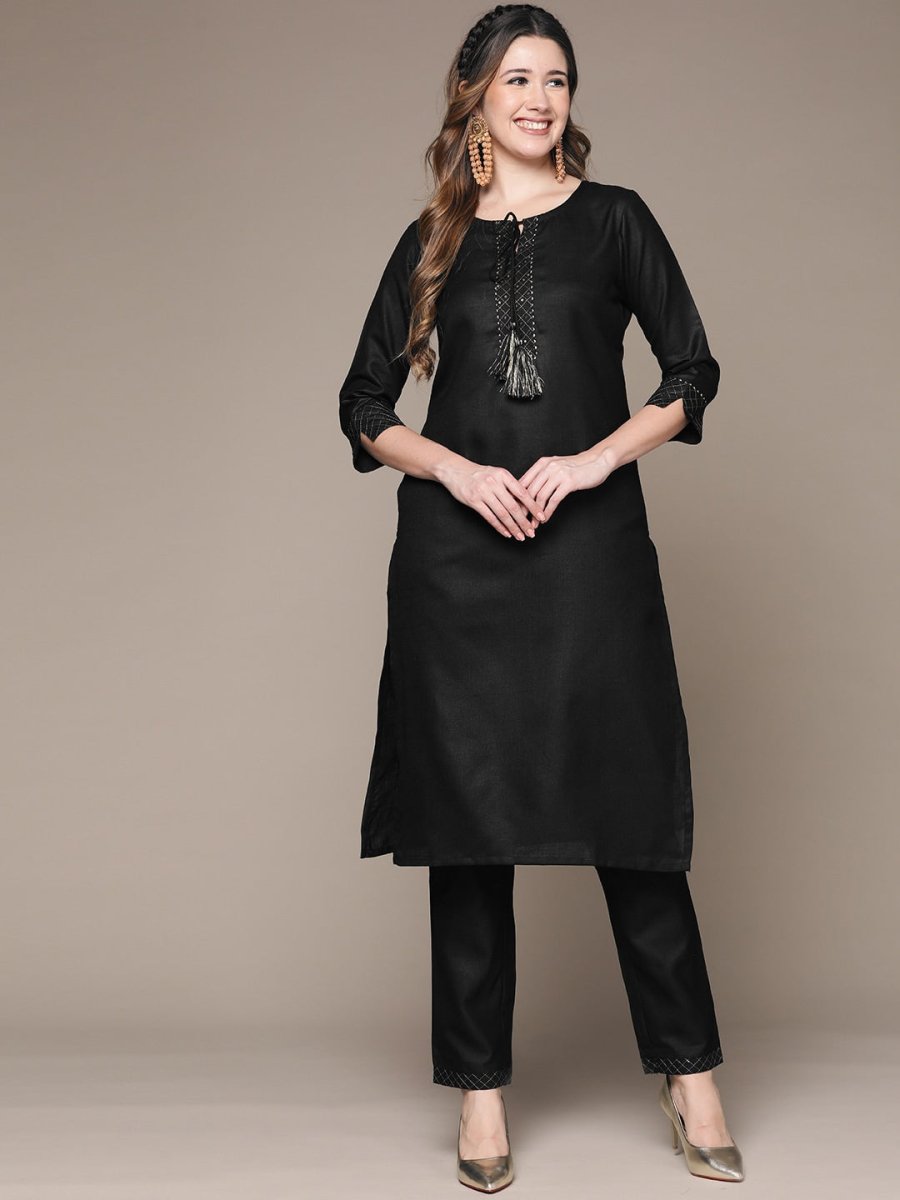 Anubhutee Women Black Yoke Design Gotta Patti Kurta with Trousers - Distacart