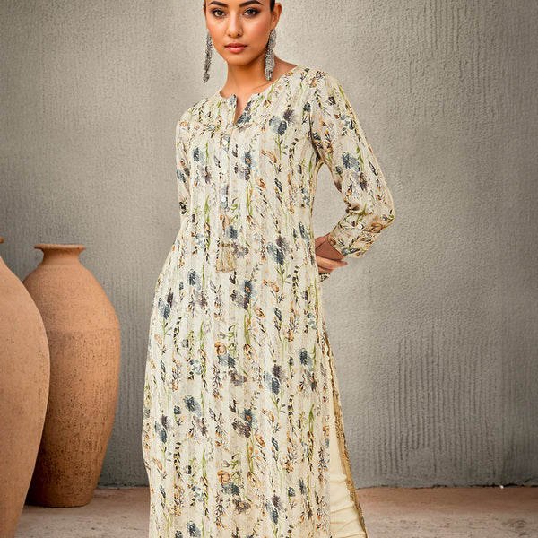 Soch Floral Printed Thread Work Straight Kurta - Distacart