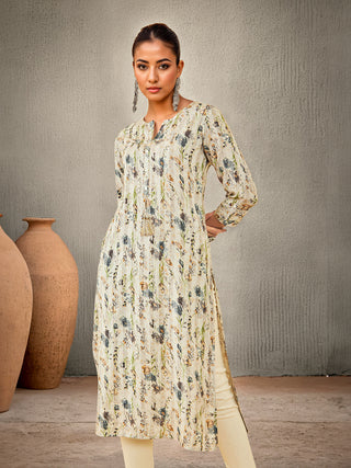 Soch Floral Printed Thread Work Straight Kurta - Distacart