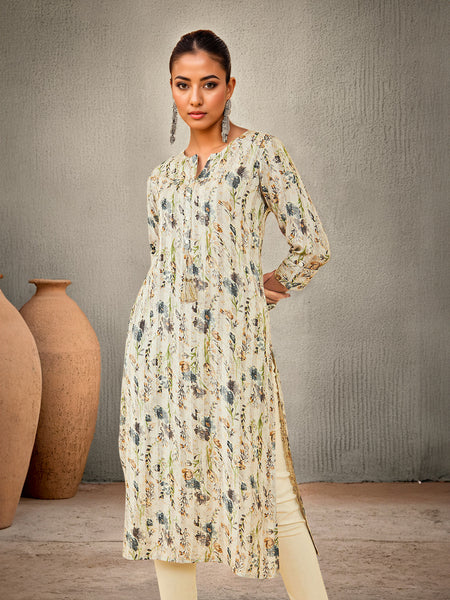 Soch Floral Printed Thread Work Straight Kurta - Distacart