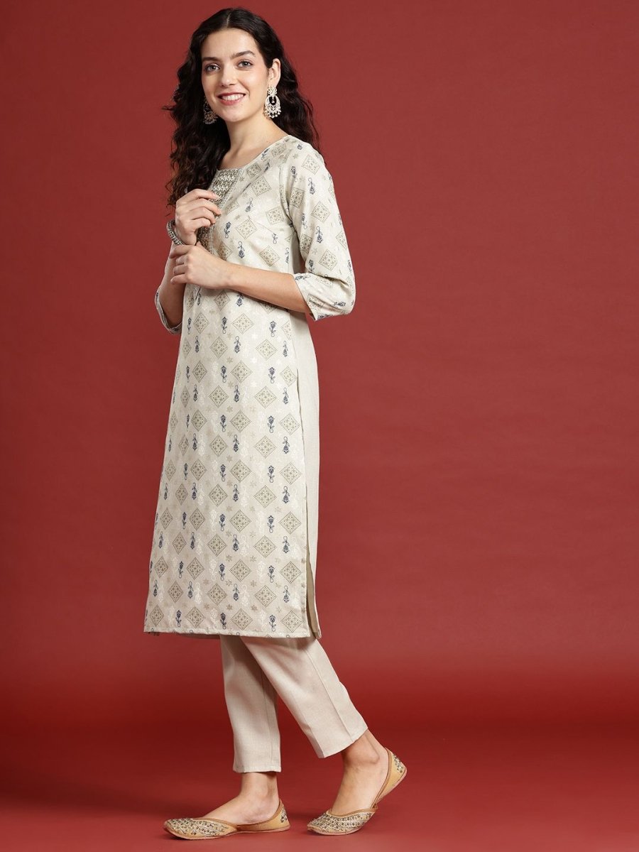 Anouk Ethnic Motifs Printed Regular Thread Work Kurta with Trousers & Dupatta