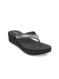 Thumbnail for Metro Women Black & Silver-Toned Embellished Heels