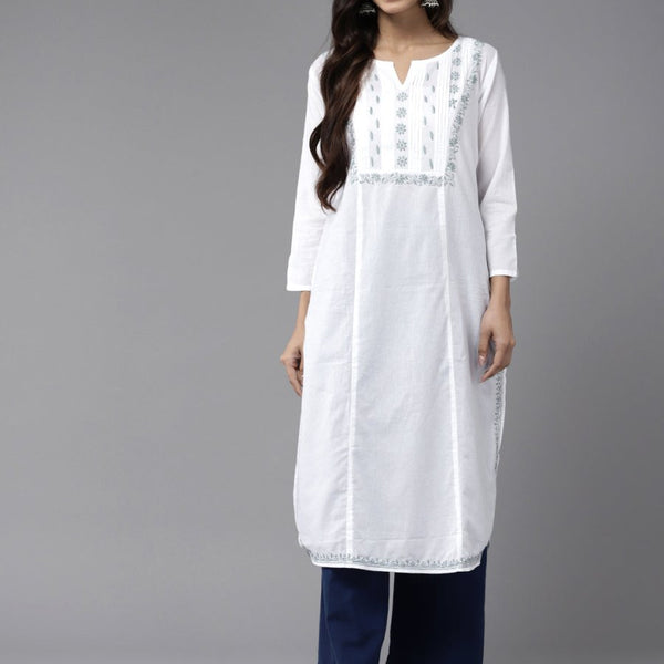 ADA Ethnic Motifs Embroidered Chikankari White Romance Kurta - Distacart
