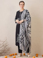 Thumbnail for Indo Era Floral Embroidered Round Neck Sequinned Linen Kurta With Trousers & Dupatta