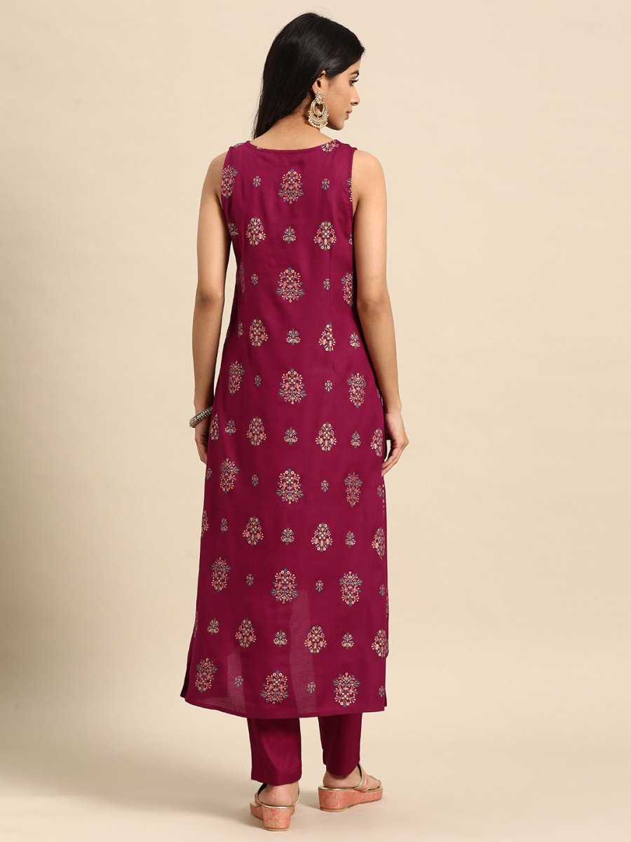 All About You Ethnic Motifs Printed Sequinned Kurta with Trousers - Distacart