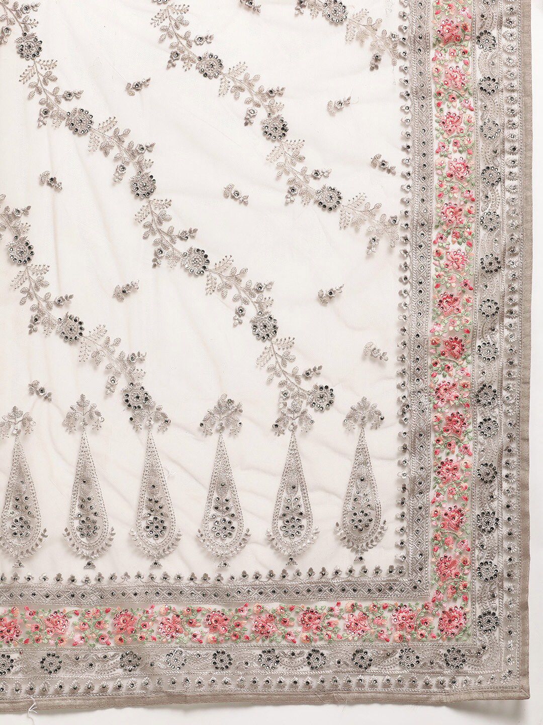 kasee Grey & Fuchsia Floral Embroidered Net Heavy Work Saree - Distacart
