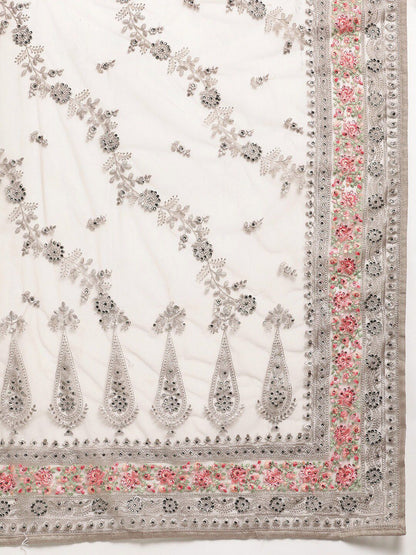 kasee Grey & Fuchsia Floral Embroidered Net Heavy Work Saree - Distacart