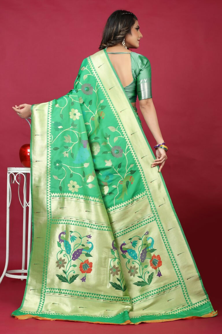 Jyoti Fashion Women's Green Paithani Silk Zari Woven Saree with Blouse - Distacart
