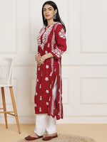 Thumbnail for HOUSE OF KARI Floral Embroidered Chikankari Pure Cotton Kurta - Distacart