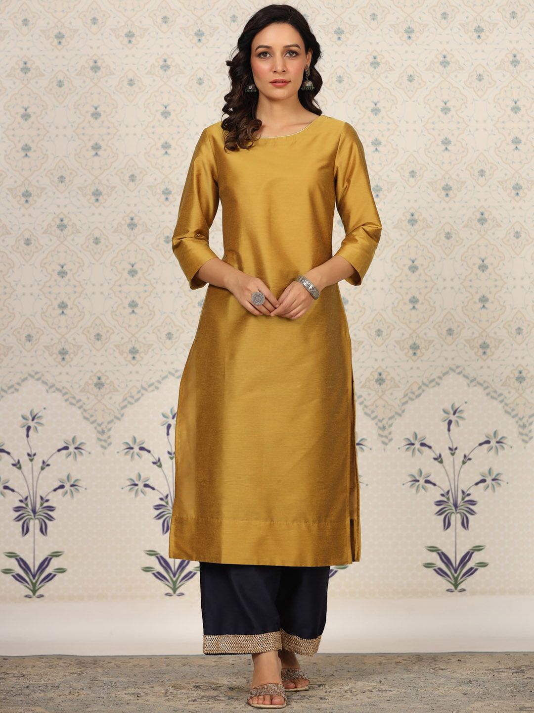 Ode by House of Pataudi Round Neck Kurta With Palazzos - Distacart