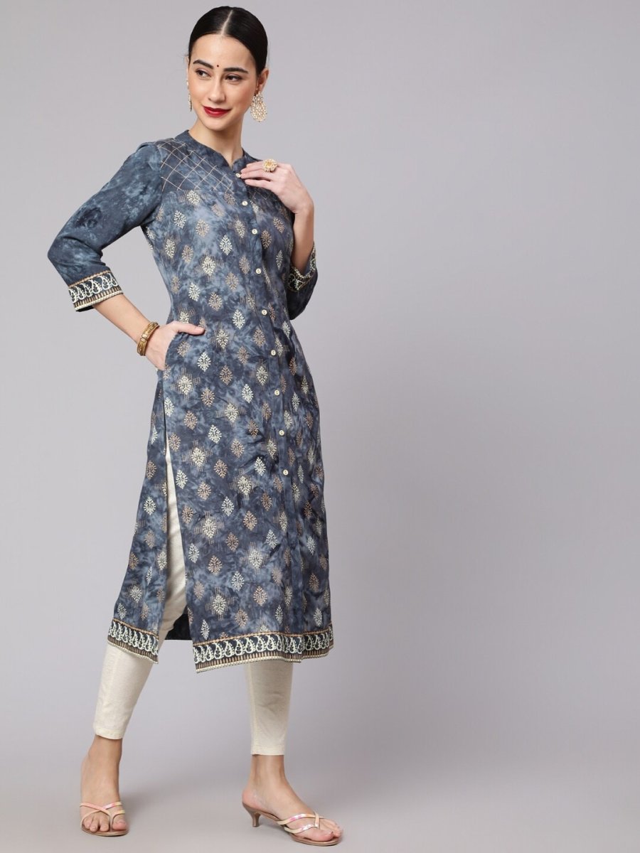 Aks Ethnic Motifs Printed Mandarin Collar Straight Kurta - Distacart