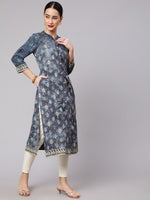 Thumbnail for Aks Ethnic Motifs Printed Mandarin Collar Straight Kurta - Distacart