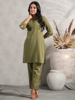 Thumbnail for Anubhutee Shirt Collar Cuffed Sleeves Fusion Pure Cotton Kurta with Trousers - Distacart