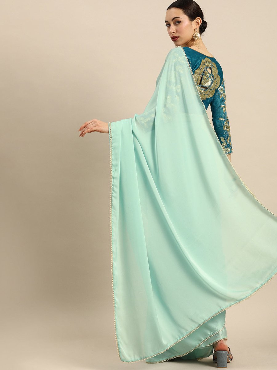 Anouk Sea Green Solid Saree - Distacart