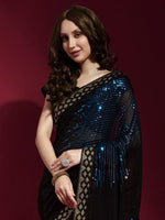 Thumbnail for Anouk Black & Blue Embellished Sequinned Pure Georgette Saree - Distacart
