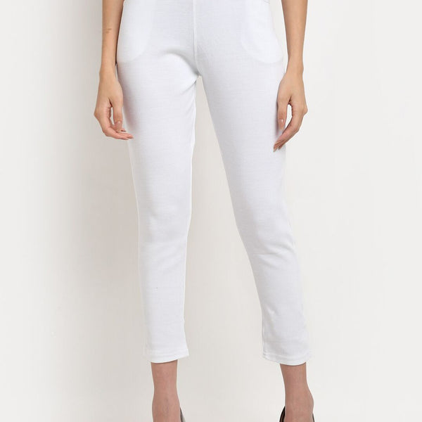 TAG 7 Women White Solid Ankle Length Leggings Pants - Distacart