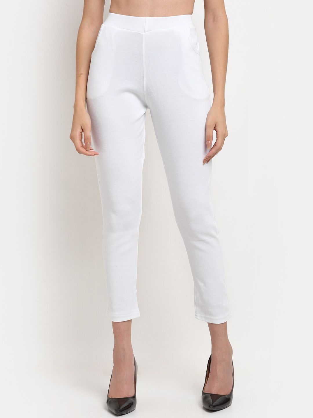TAG 7 Women White Solid Ankle Length Leggings Pants - Distacart