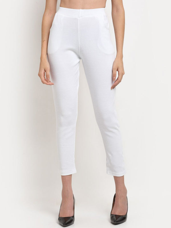 TAG 7 Women White Solid Ankle Length Leggings Pants - Distacart