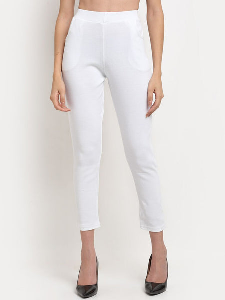 TAG 7 Women White Solid Ankle Length Leggings Pants - Distacart
