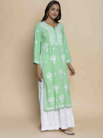 Thumbnail for HOUSE OF KARI Floral Embroidered Chikankari Straight Kurta - Distacart