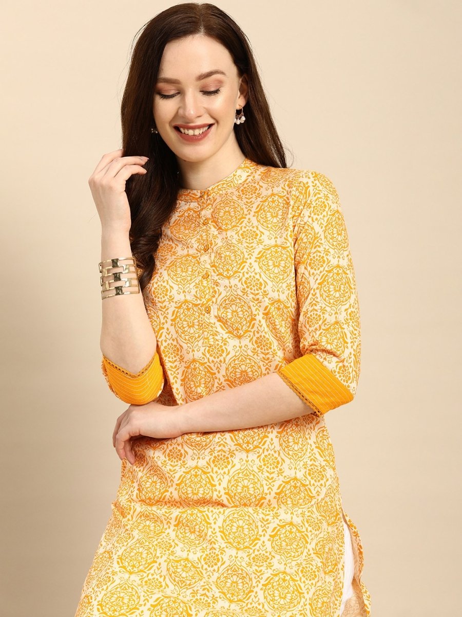 All About You Women Gold-Toned & White Printed Kurta - Distacart