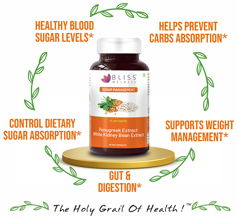 bliss welness sugar management fenugreek white kidney bean extract veg capsule