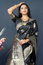 Thumbnail for Jyoti Fashion Women's Black Paithani Silk Zari Woven Saree with Blouse - Distacart
