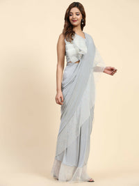 Thumbnail for Light Grey Lycra Solid Ready to Wear Saree with stitched Blouse - Nita - Distacart
