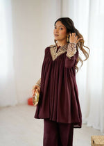 Thumbnail for Teeya Creation Maroon Heavy Chinnon Silk Embroidery Work Plazo pair