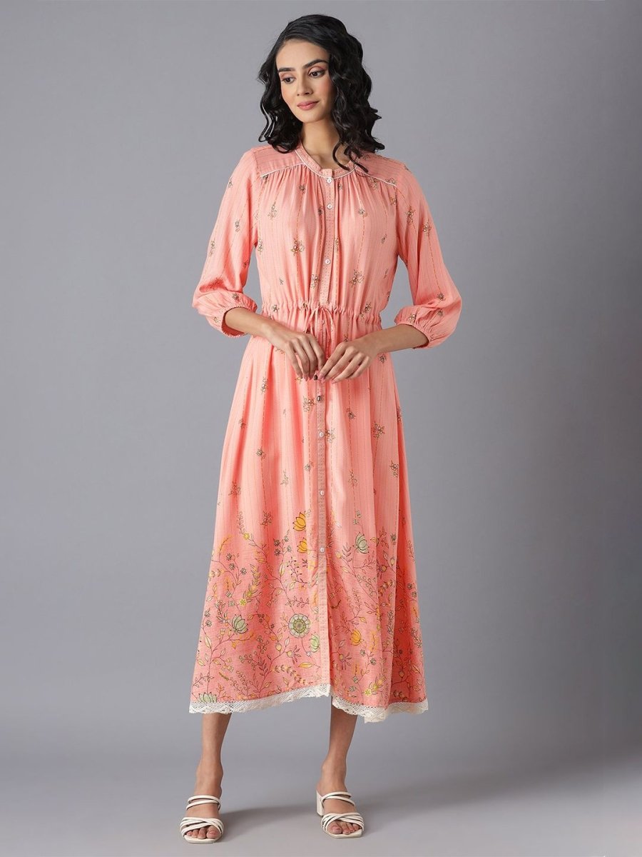 AURELIA Peach-Coloured Floral Midi Dress - Distacart