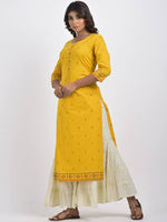 Thumbnail for Swasti Women Yellow Geometric Embroidered Mirror Work Floral Kurta - Distacart