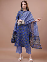 Thumbnail for Ode by House of Pataudi Floral Printed Pure Cotton Kurta With Trousers & Dupatta - Distacart